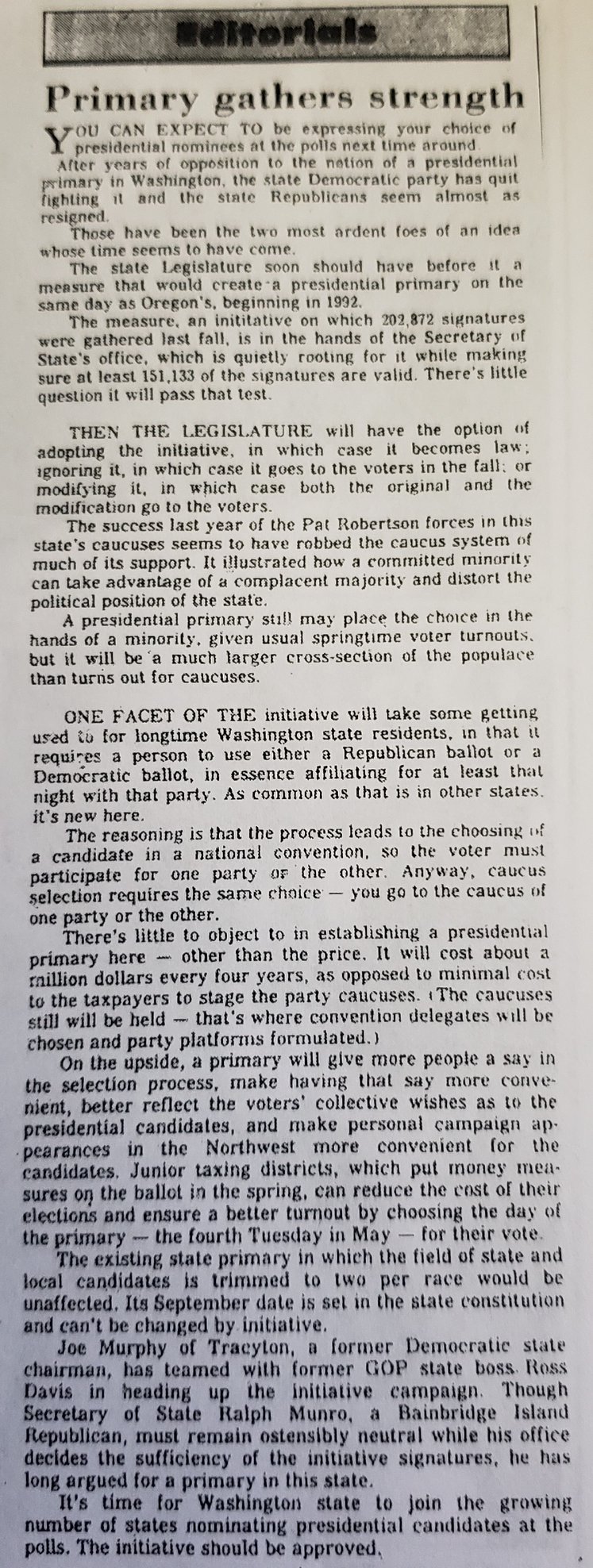 Sun Editorial favoring Presidential Primary