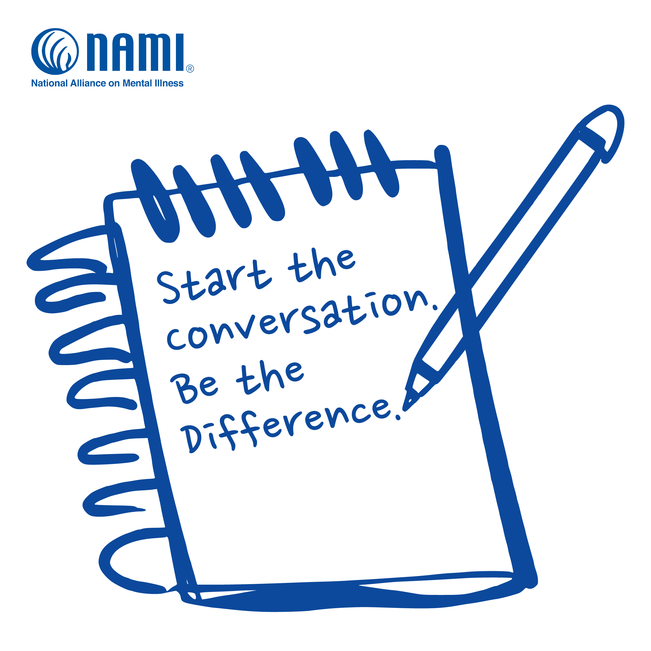 notepad with text start the conversation. Be the difference.