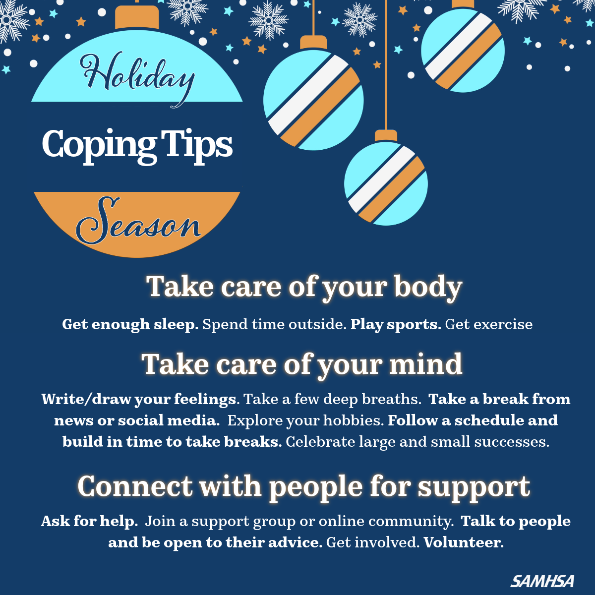 holiday coping tips with a blue background